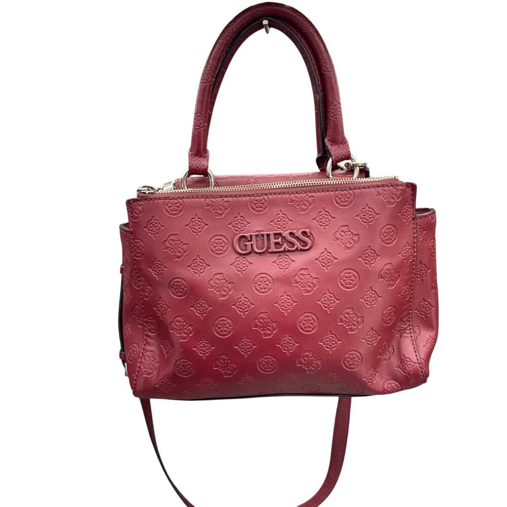 Guess Janelle Merlot Red Logo-debossed Small Status Top Handle Satchel Purse
